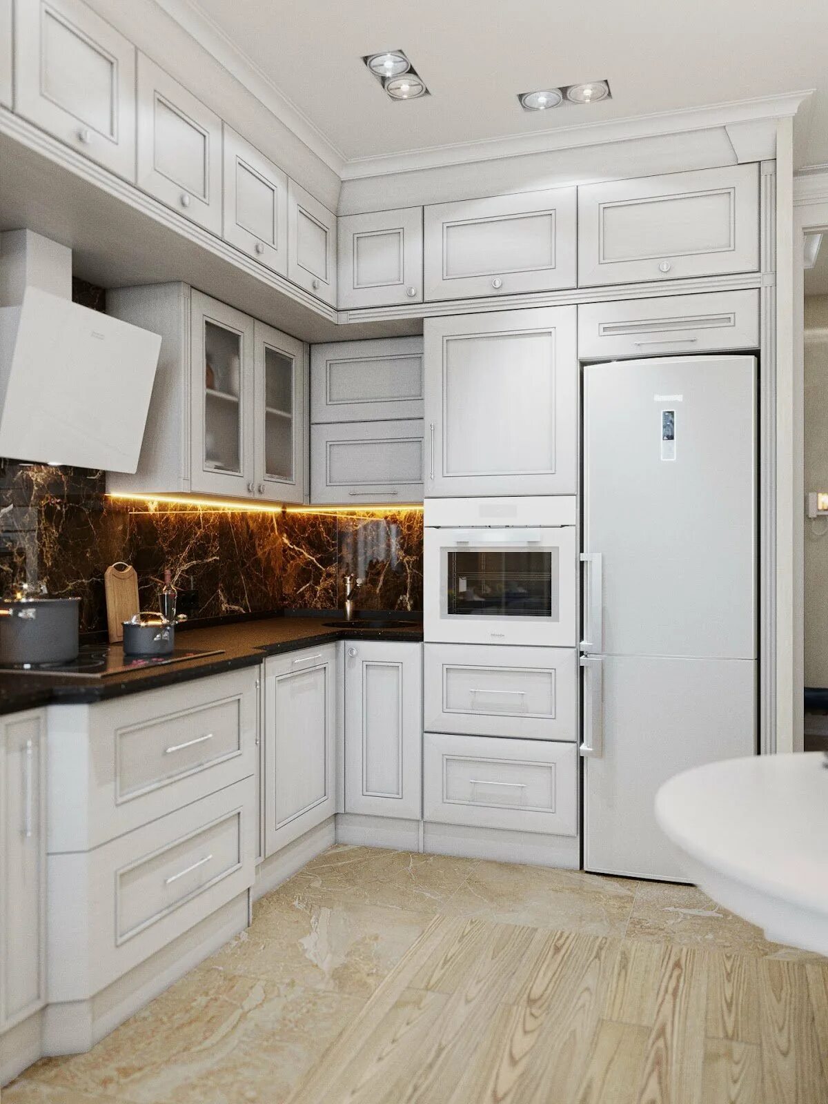 Кухня современная классика фото угловая Кухня в классическом стиле под потолок - фото