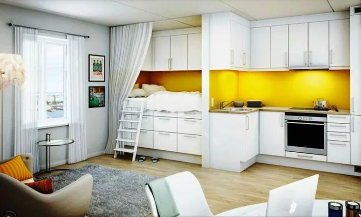 Кухня спальня дизайн 20 Stunning All In One Room Apartment Tiny house furniture, Apartment interior d