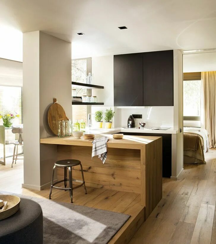 Кухня спальня дизайн Квартира в бывшем офисе в Испании (53 кв. м) ) ◾ Фото ◾ Идеи ◾ Дизайн Дизайн неб