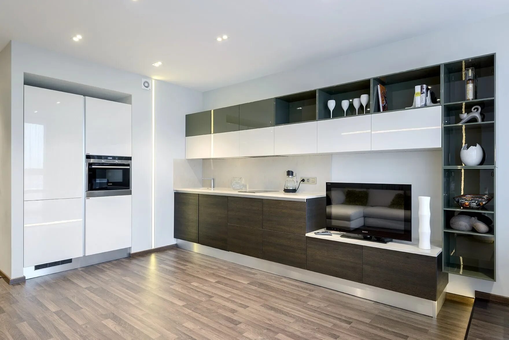 Кухня стенка дизайн фото Кухня переходящая в гостиную (60 фото)