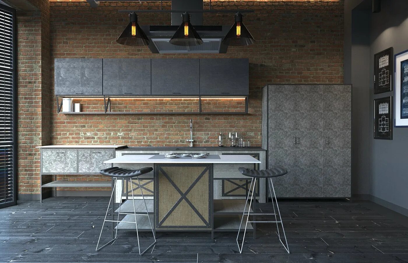 Кухня стиль лофт из металла Модульная кухня лофт - найдено 90 фото