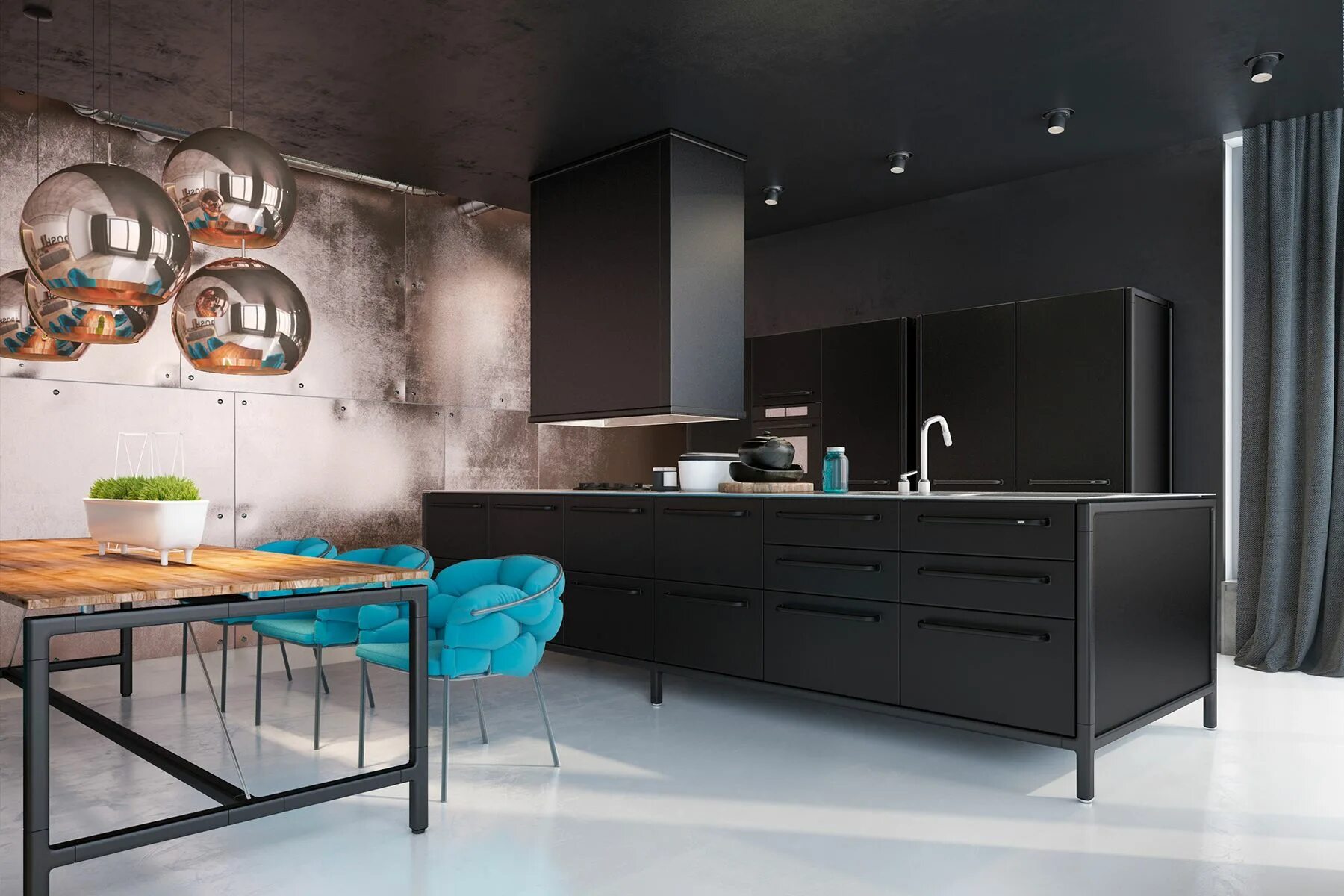 Кухня стиль лофт из металла Loft interior with copper for a single man on Behance Kitchen interior, Kitchen 