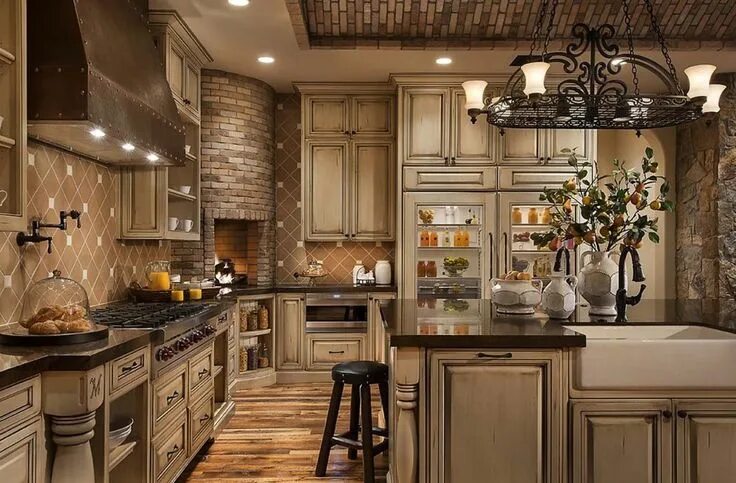 Кухня стиле фото интерьер 25 Fabulous kitchens showcasing warm and cozy fireplaces Tuscany kitchen, Tuscan