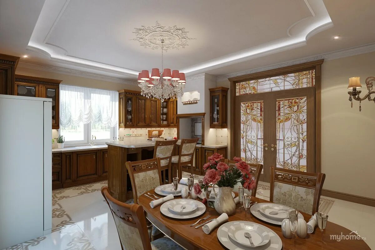 Кухня столовая дизайн интерьер фото частного дома Дизайн кухни в коттедже - 69 фото