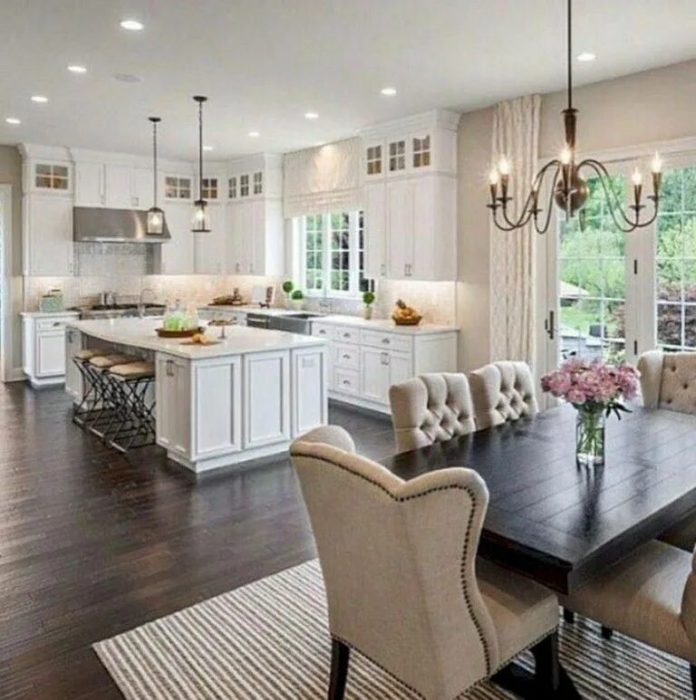 Кухня столовая дизайн интерьер фото частного дома 41+ Comfy White Kitchen Dark Floors Ideas White kitchen dark floors, White kitch