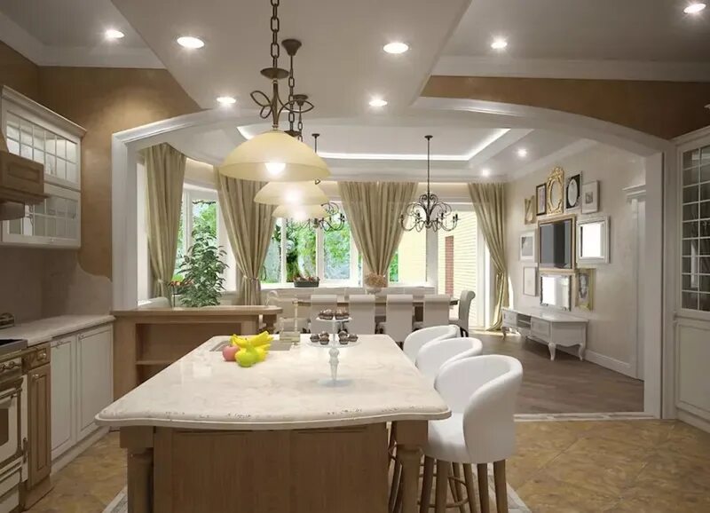 Кухня столовая дизайн интерьер фото частного дома Проекты одноэтажных домов с двумя спальнями