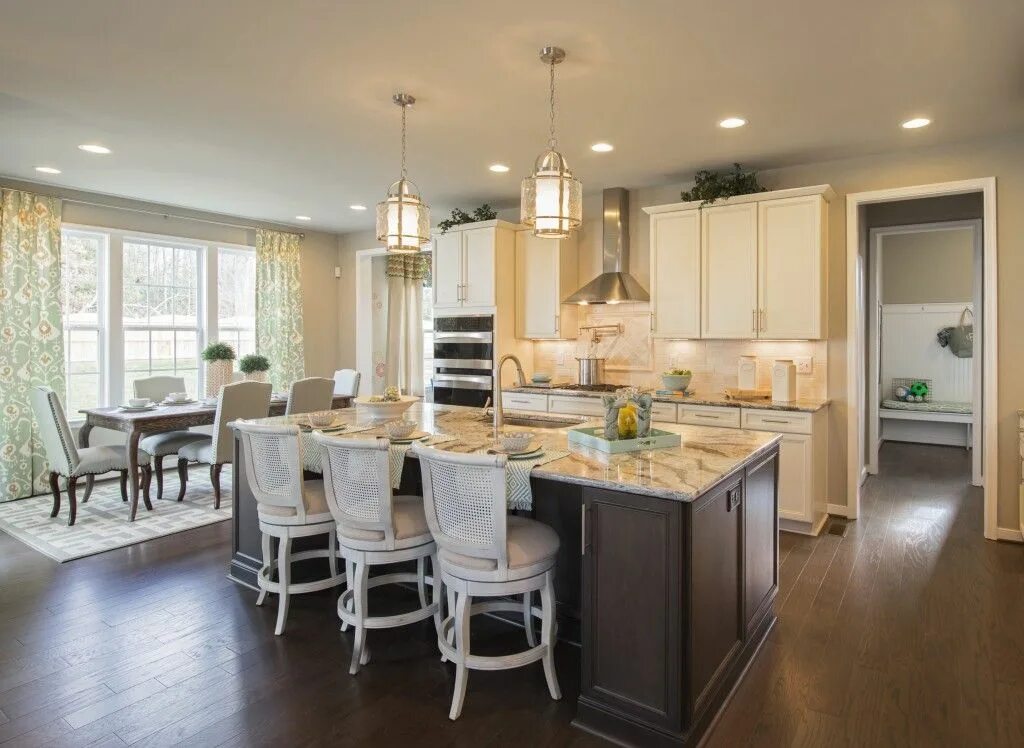 Кухня столовая фото интерьера Island pendants - Bay Court Collection 1-Light Brushed Nickel Foyer Pendant Smal