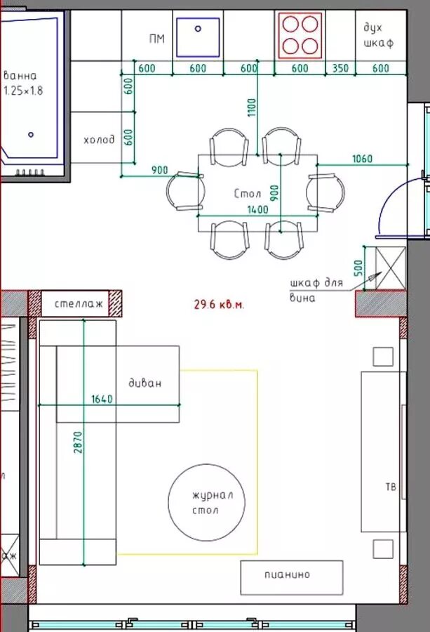 Кухня столовая гостиная планировка 35 кв План кухни гостиной - CormanStroy.ru