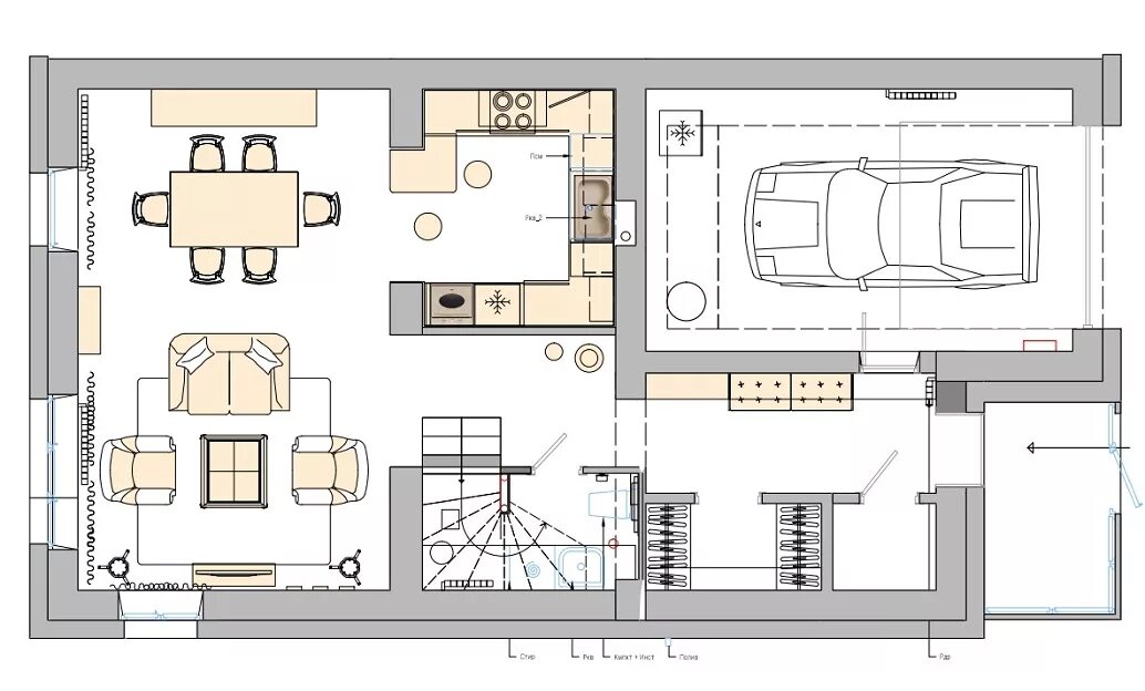 Кухня столовая гостиная планировка 35 кв План кухни в частном доме