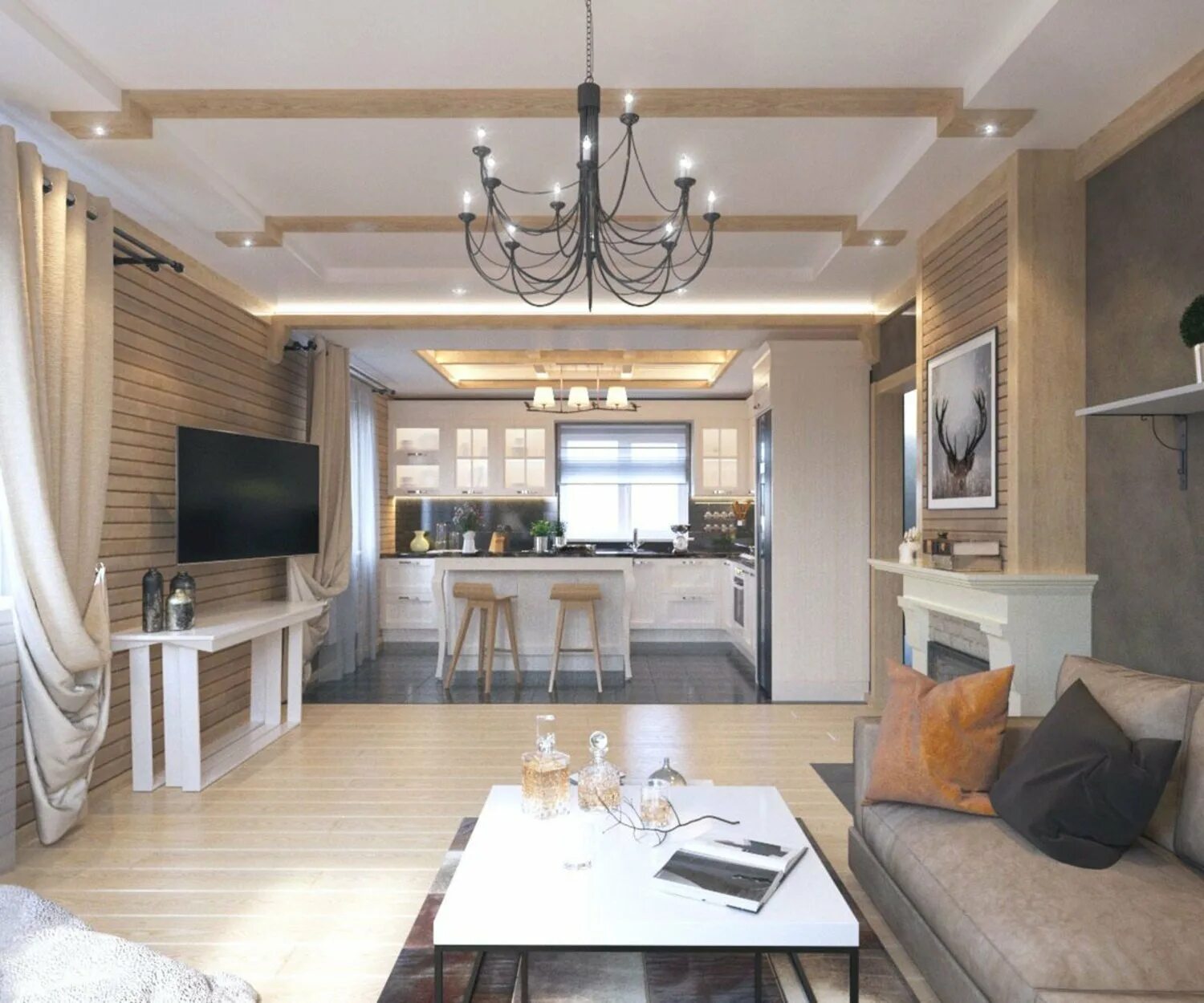 Кухня столовая гостиная планировка 40 кв Кухня совмещенная с гостиной: Дизайн +Фото в частном доме - Идеи