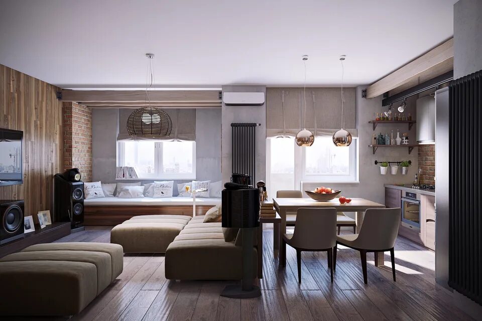 Кухня столовая гостиная планировка Kitchen design living room 33 sq.m. (63 Photos)