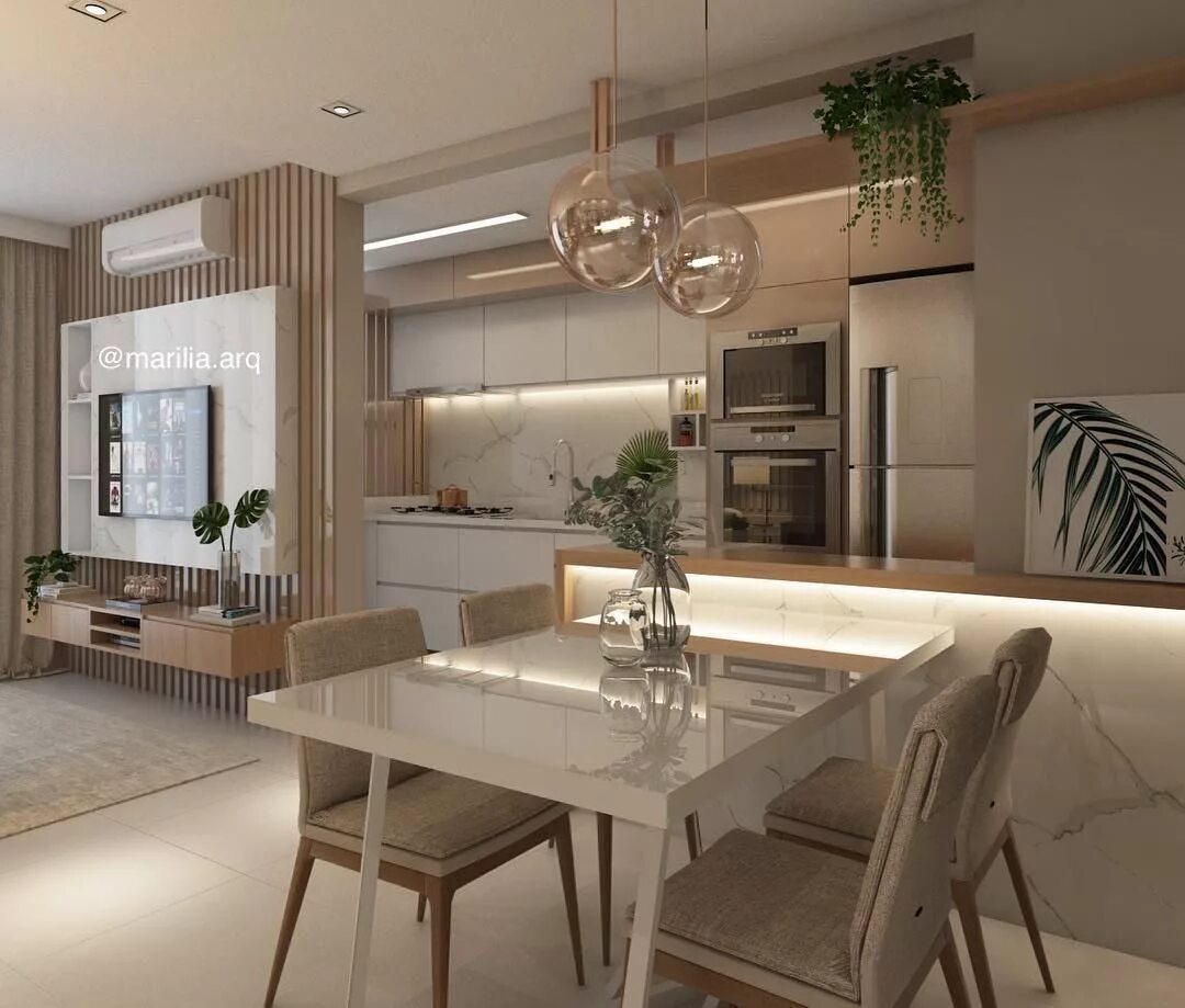 Кухня столовая гостиная современный дизайн Pin em Pequenos ambientes Small Environments