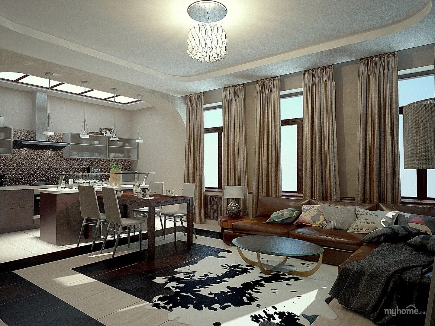 Кухня столовая гостиная в частном доме фото Дизайн столовой и гостиной в частном доме - Дом Мебели.ру