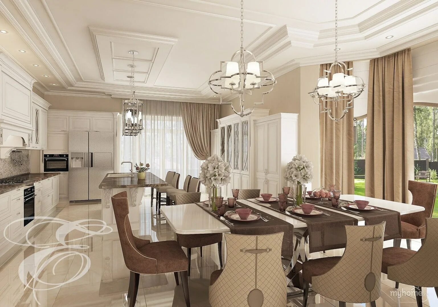 Кухня столовая гостиная в частном доме фото Гостиная кухня столовая фото - DelaDom.ru