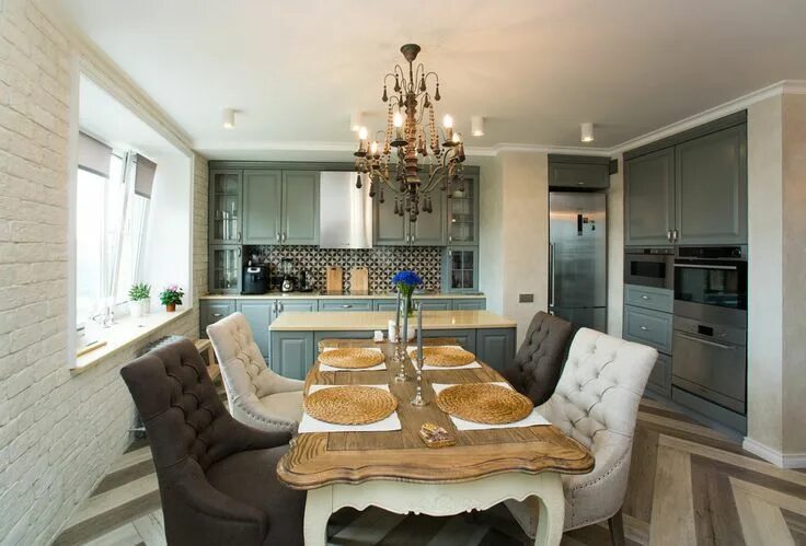 Кухня столовая интерьер квартиру Серая кухня в винтажном стиле, автор Юля Чернова, конкурс "кухня - сердце дома "