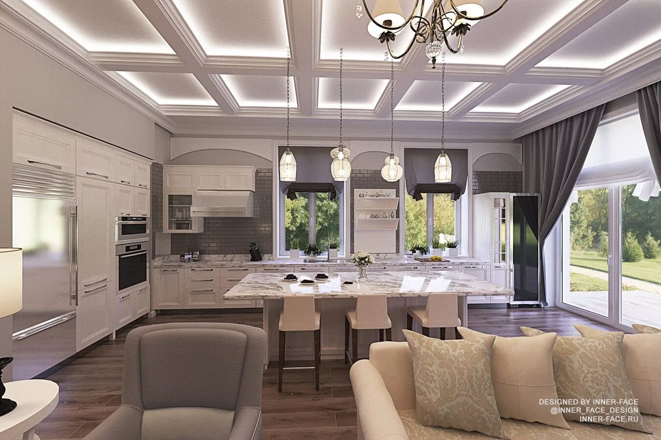 Кухня столовая планировка фото Объединённая кухня гостиная в загородном доме. Особенностью интерьера стали кесс