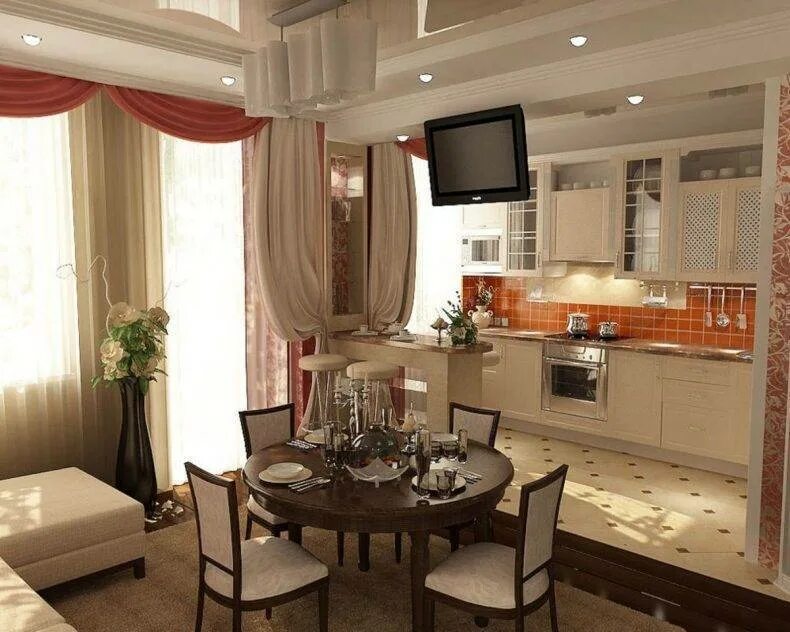 Кухня столовая планировка фото Дизайн кухни в частном доме - интерьер гостиной, столовой + фото