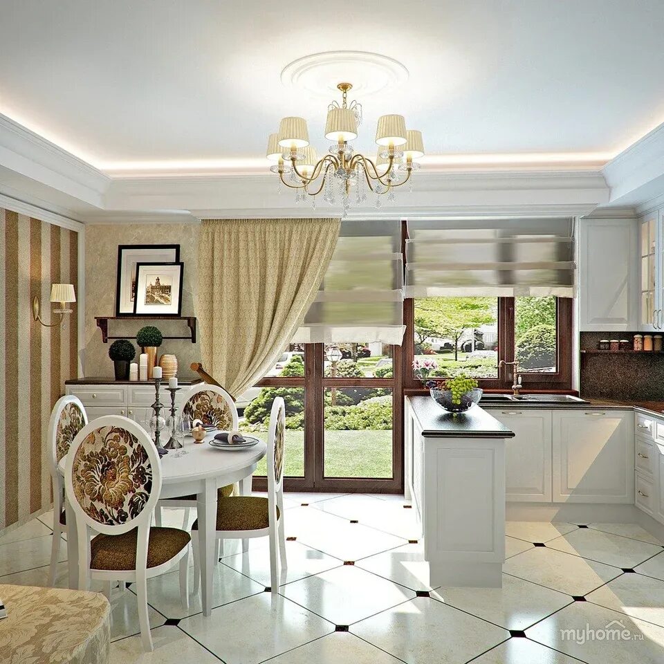 Кухня столовая планировка фото Kitchen living room with terrace design (54 Photos)