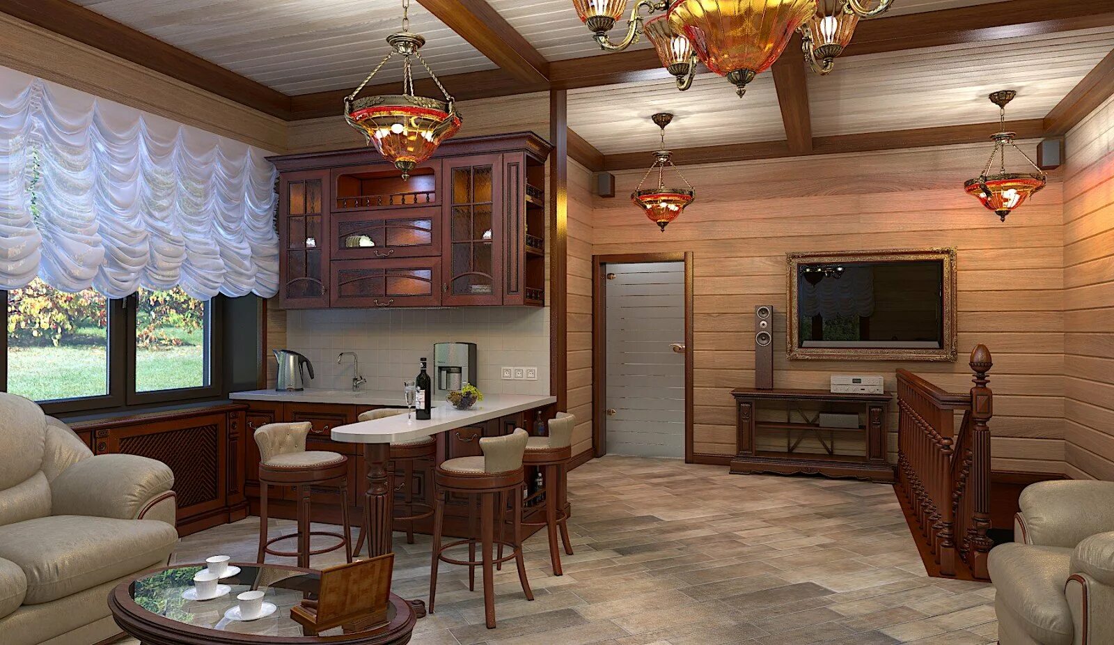 Кухня столовая в деревянном доме дизайн фото Кухня гостиная на даче дизайн фото - DelaDom.ru