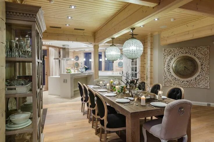 Кухня столовая в деревянном доме дизайн фото Роскошное поместье в европейском стиле под Питером Интерьер, Дизайн дома и Загор