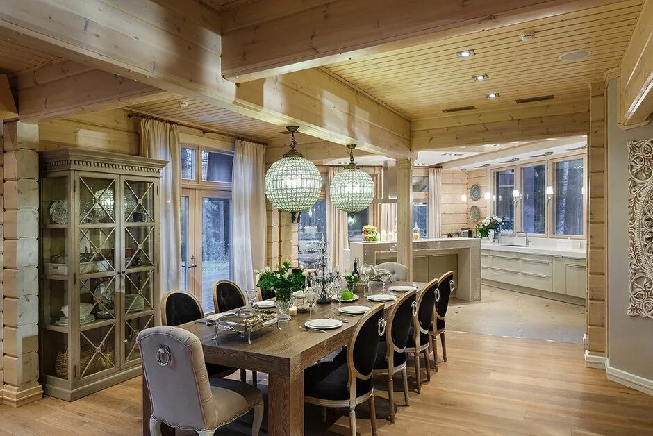 Кухня столовая в деревянном доме дизайн фото Дом недели: русская дача по финской технологии - INMYROOM