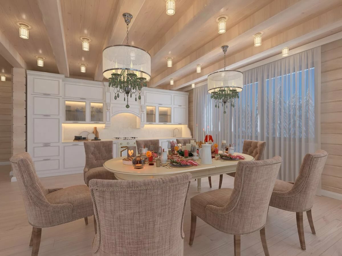 Кухня столовая в деревянном доме дизайн фото Кухня гостиная в доме из бруса - 67 фото