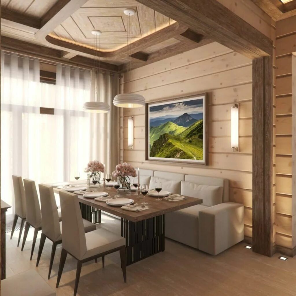 Кухня столовая в деревянном доме дизайн фото Дизайн интерьера частного дома, подчеркивающий Особый Статус владельцев от студи