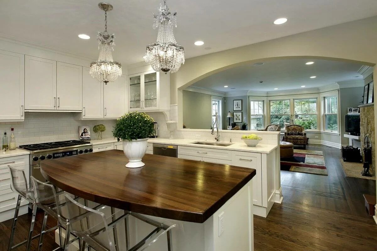 Кухня столовая в доме дизайн фото Дизайн кухни в частном доме - интерьер гостиной, столовой + фото