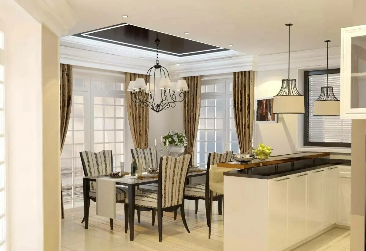 Кухня столовая в доме дизайн фото Дизайн кухни в частном доме - интерьер гостиной, столовой + фото