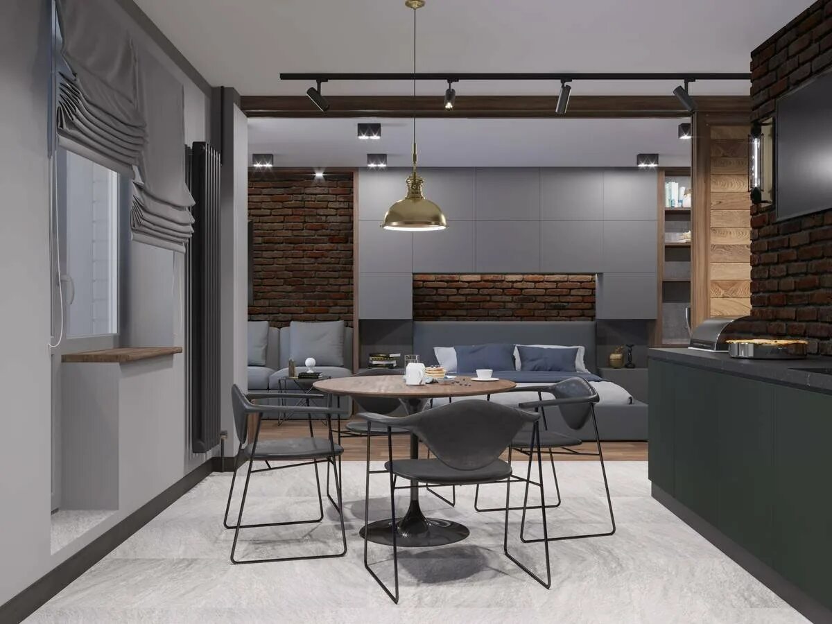 Кухня столовая в стиле лофт Дизайн кухни столовой в стиле лофт (69 фото)