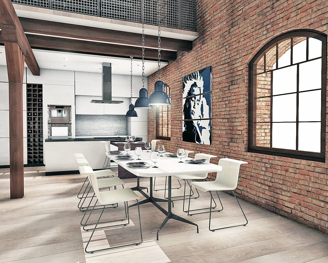 Кухня столовая в стиле лофт Уникальная арка в стиле лофт (60 фото)