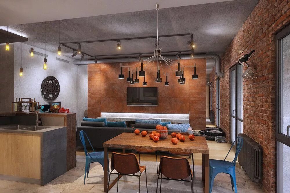 Кухня столовая в стиле лофт Индустриальное настоящее, автор Марьям Гашимова, конкурс "3d-проекты интерьеров 