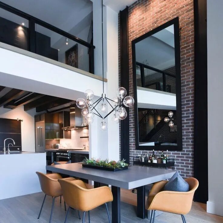 Кухня столовая в стиле лофт yellow khaki chair for a colored dinning room accessorized with a glass chandeli