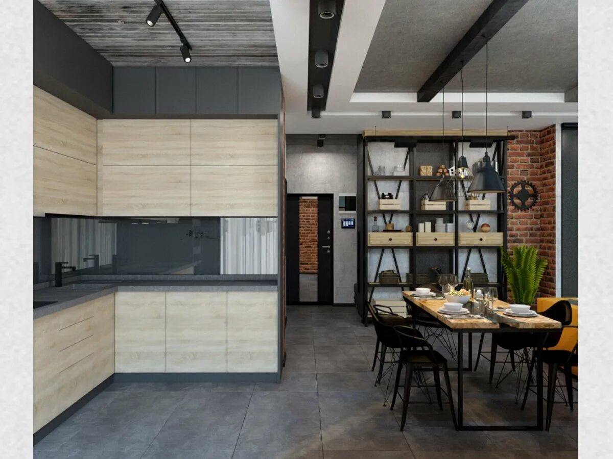 Кухня столовая в стиле лофт Кухня столовая в стиле лофт - 67 фото