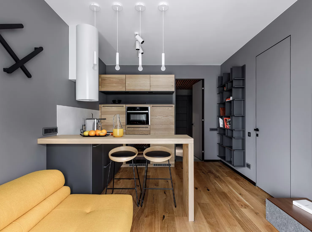 Кухня студия 17 кв м дизайн Зина Малышева: маленькая квартира 48 кв. метров в Петербурге * Интерьер+Дизайн Д