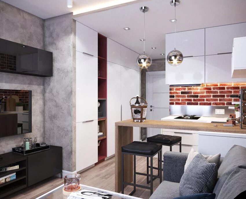 Кухня студия 17 кв м дизайн Квартира-студия: дизайн интерьера Living room kitchen, Apartment decor, Trendy l