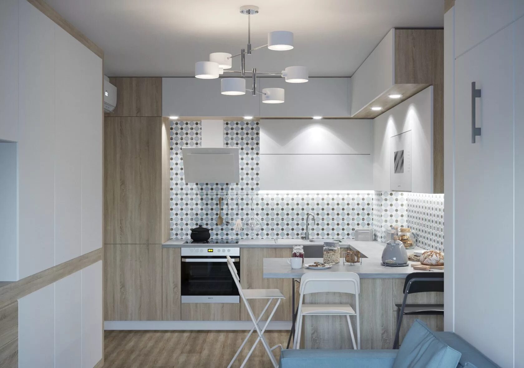 Кухня студия 17 кв м дизайн ЖК "Английская Миля"