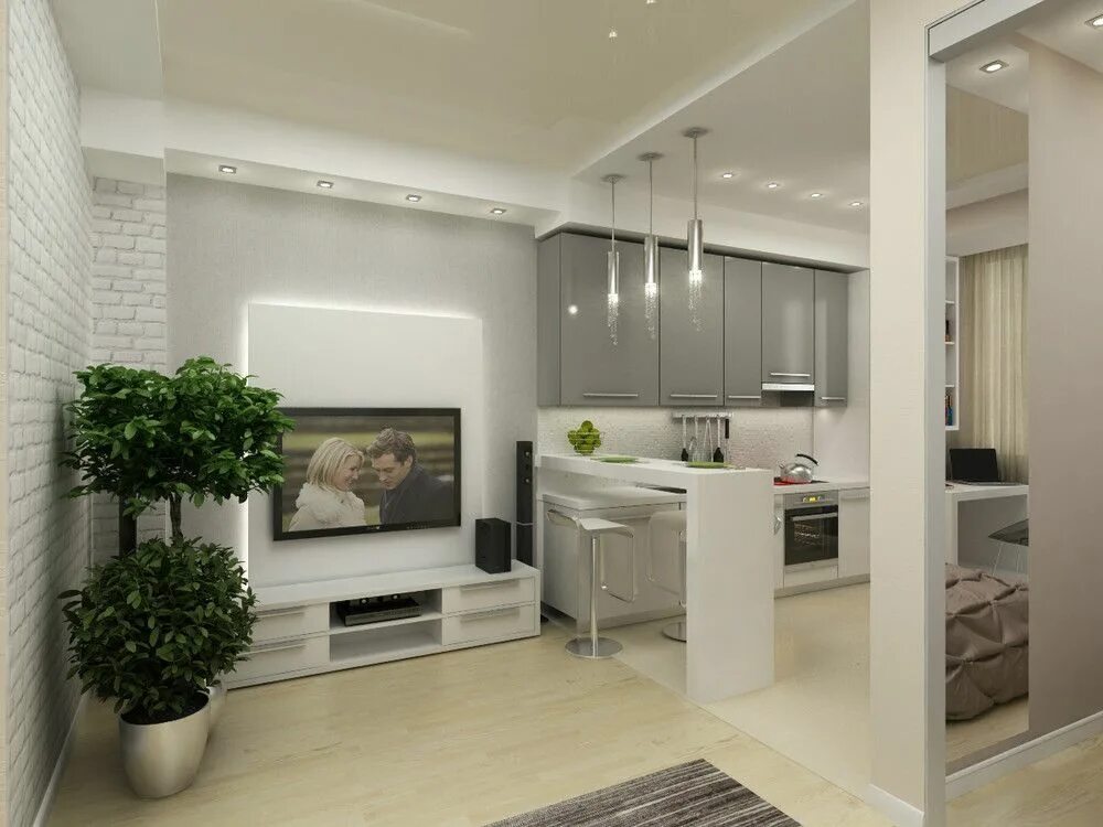 Кухня студия 40 кв м дизайн "В своем доме!" - Лучший 3D-интерьер однокомнатной квартиры PINWIN - конкурсы дл