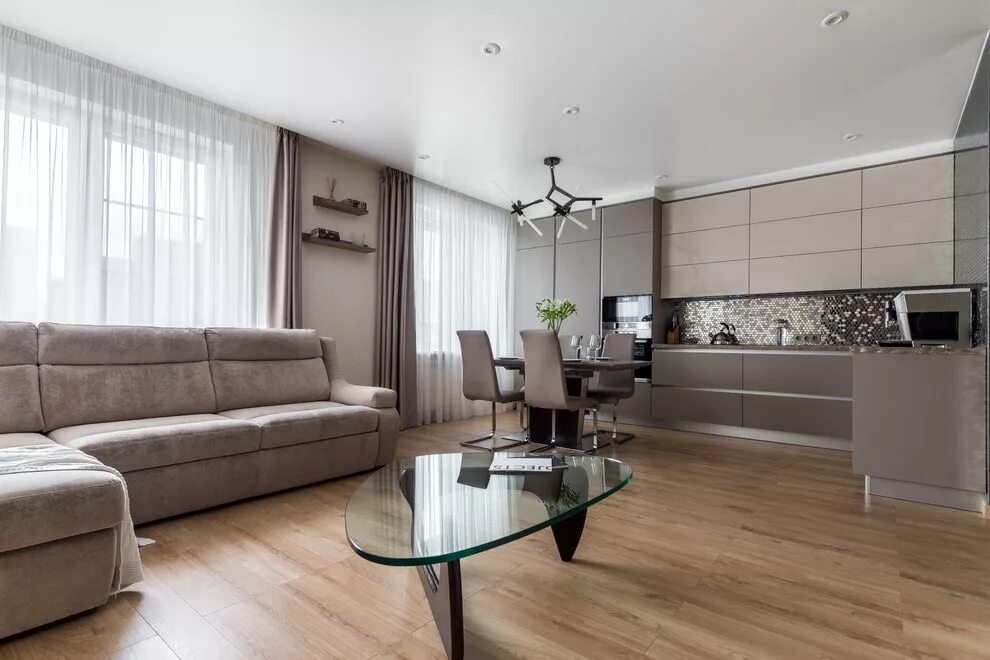 Кухня студия два окна дизайн Кухня гостиная с угловым камином 25 кв - Гранд Проект Декор.ру