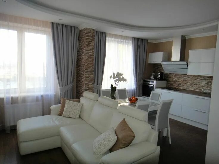 Кухня студия два окна дизайн Дизайн кухни гостиной: маленькая кухня гостиная и большая, с барной стойкой и ос