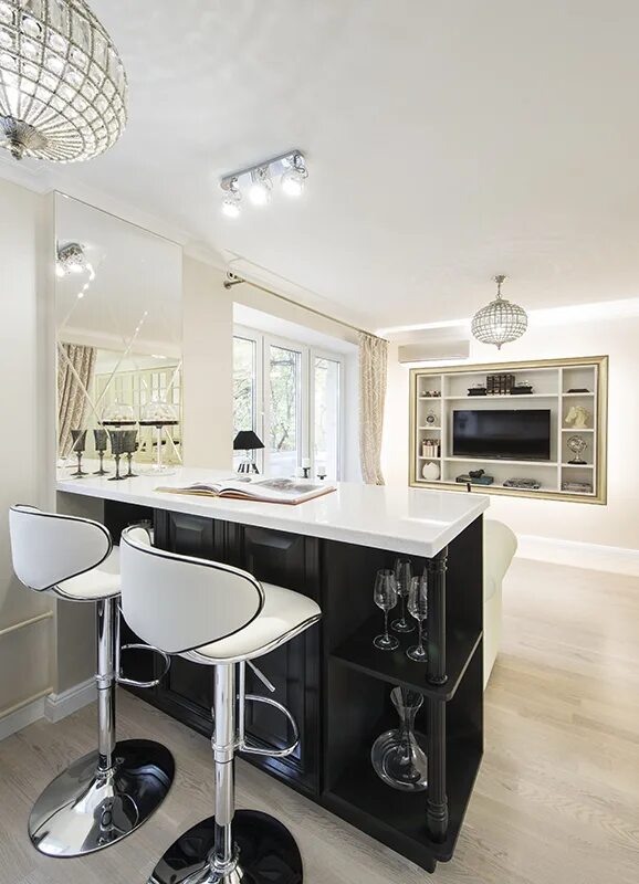 Кухня студия фото дизайн с барной Школа дизайна: как на 29 квадратных метрах сделать двухкомнатную квартиру :: Ваш