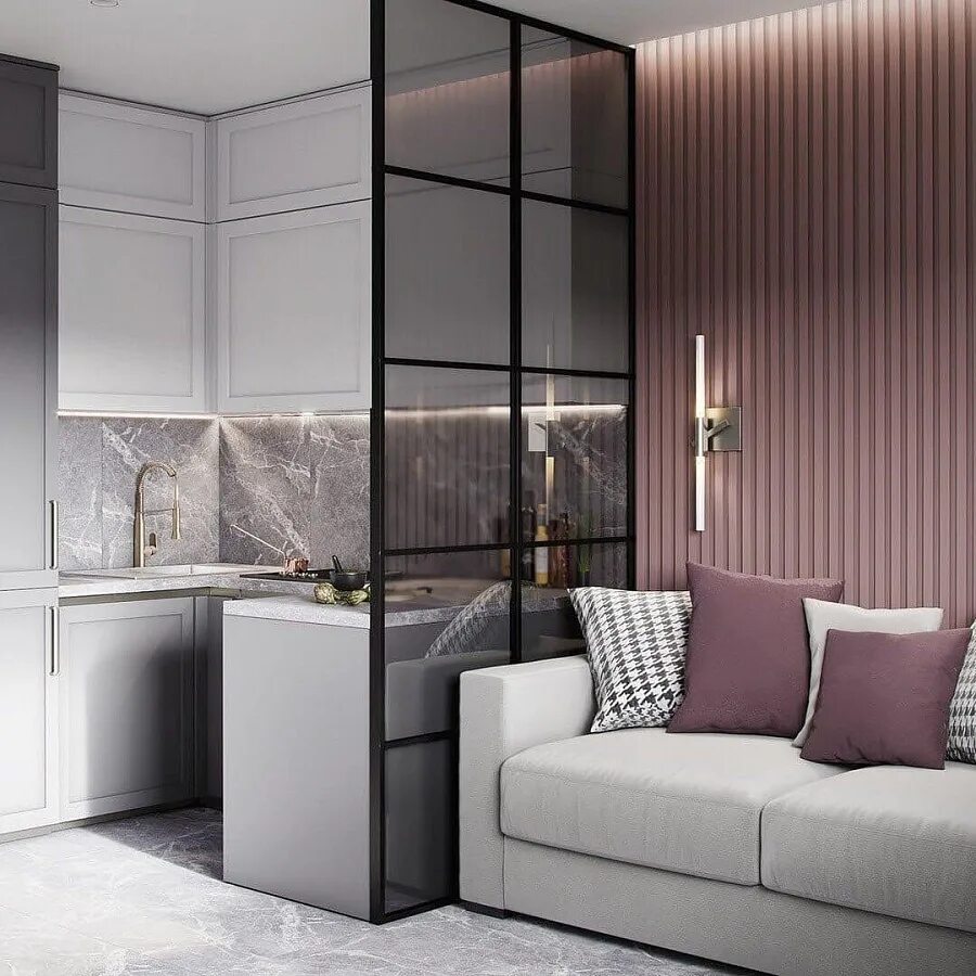 Кухня студия перегородка фото Премьер Евроквадро Стэйт