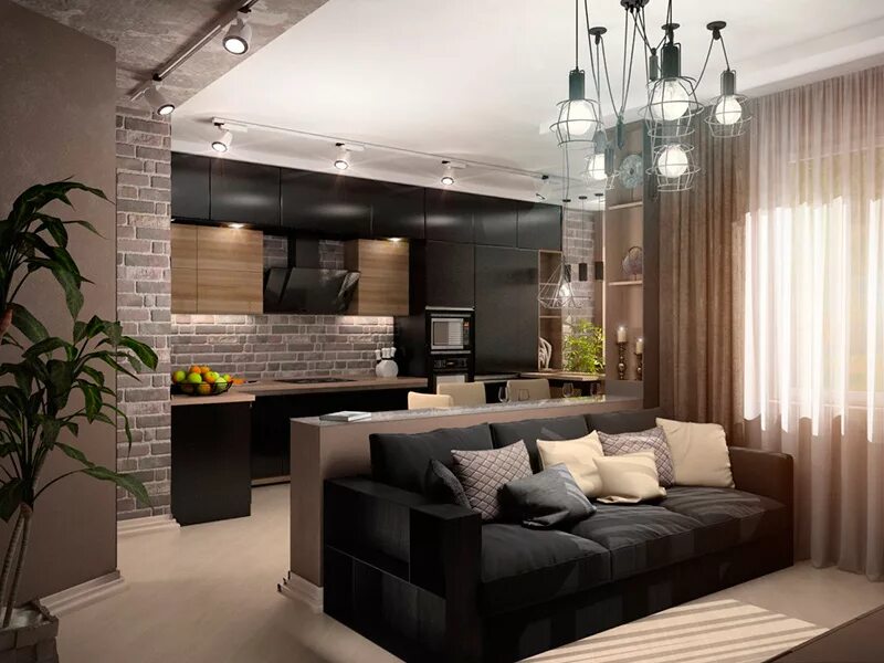 Кухня студия с гостиной дизайн Перейти на страницу с картинкой