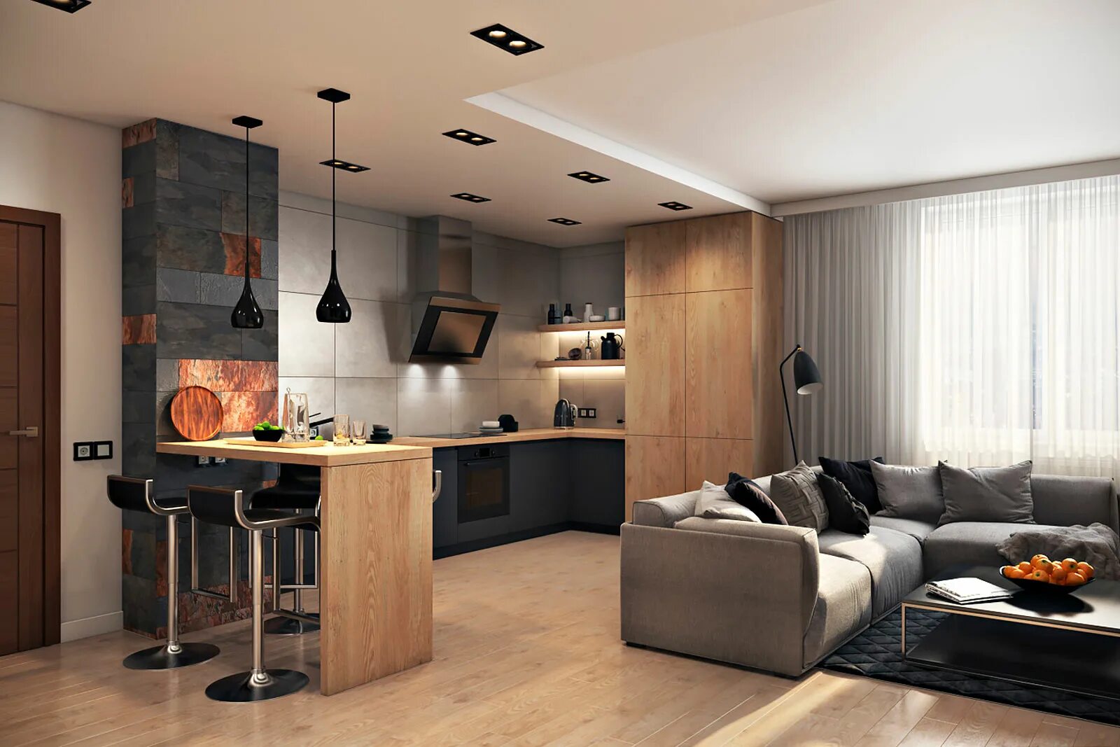 Кухня студия с гостиной дизайн АРХИВ Мойдом66 - Ремонт и отделка помещений