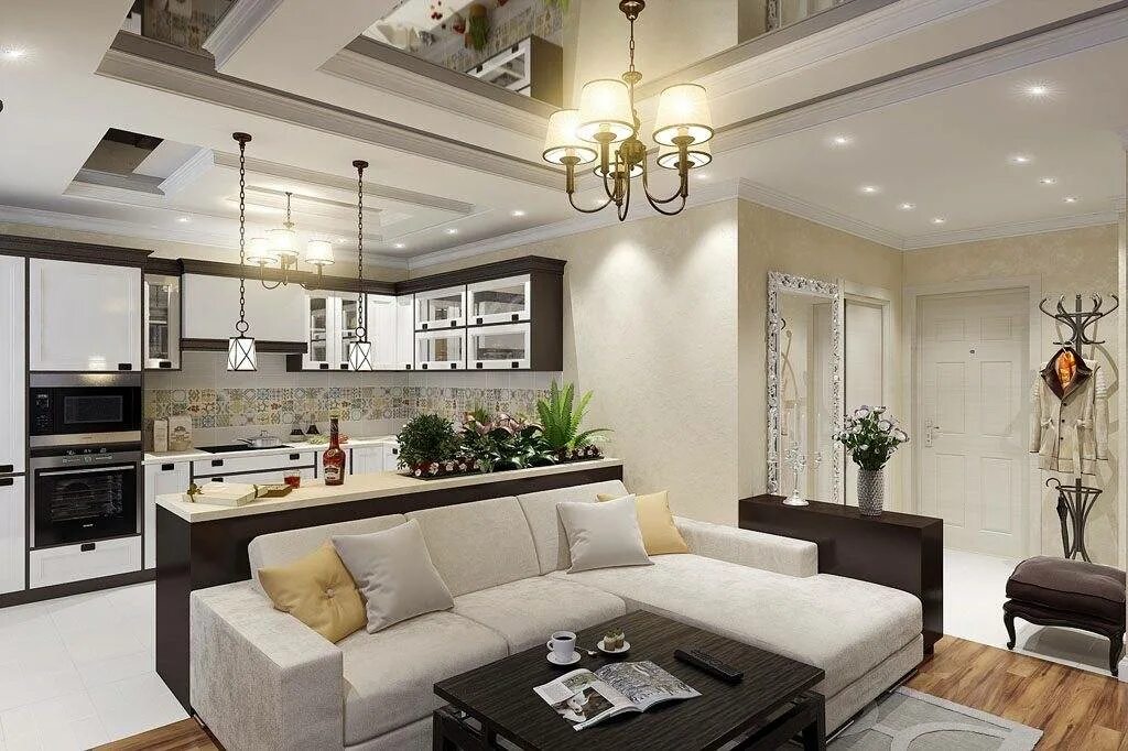 Кухня студия совмещенная с гостиной фото Интерьер кухни-гостиной 30 кв м + фото