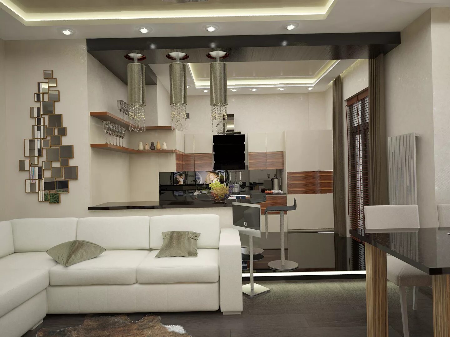 Кухня студия совмещенная с гостиной фото Фотографии работы: Дизайн- проект квартиры в новостройке