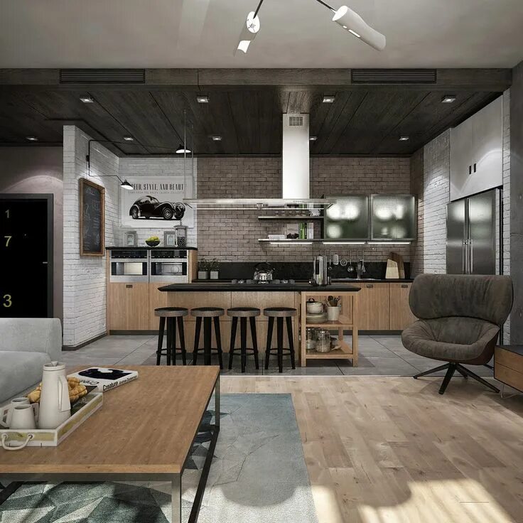 Кухня студия стиль лофт Фотографии - Кухня и столовая в стиле Лофт - InMyRoom.ru Apartment interior, Apa