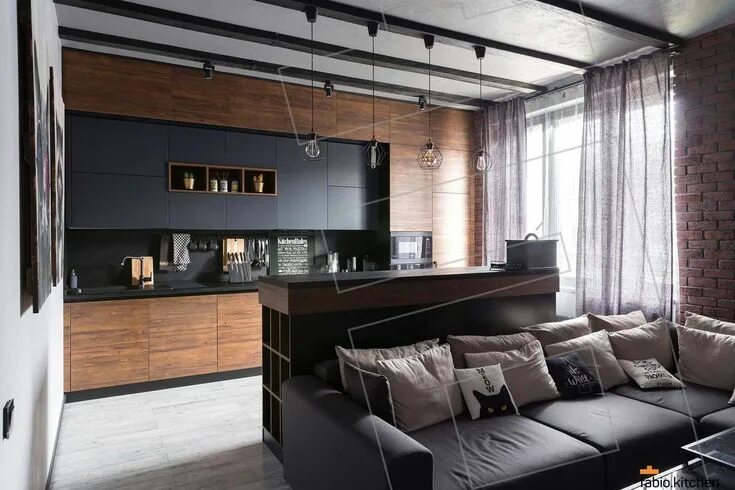 Кухня студия стиль лофт Кухня в стиле лофт с антресолями