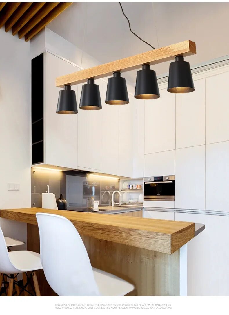 Кухня светильники над столом фото Купить Nordic освещение ретро ресторан люстра бар гостиная обеденная деревянный 