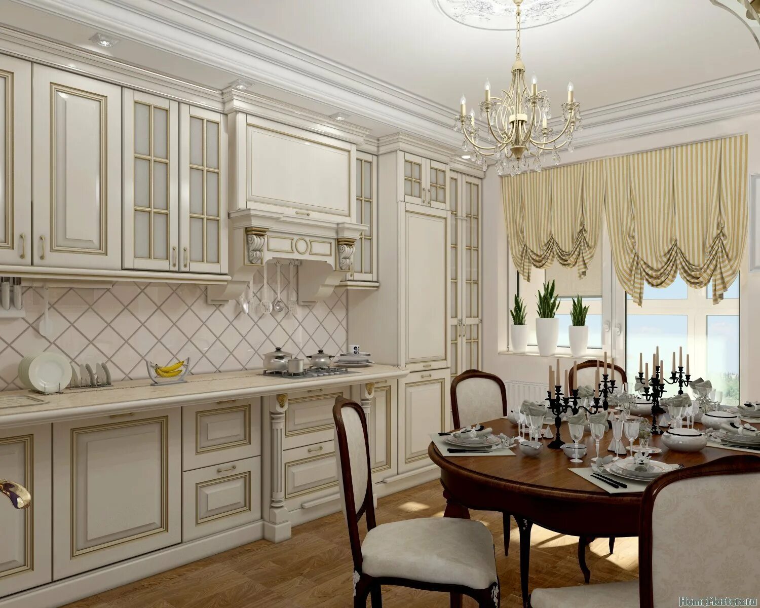 Кухня светлая классика в интерьере фото Обои на кухню классика в интерьере - фото